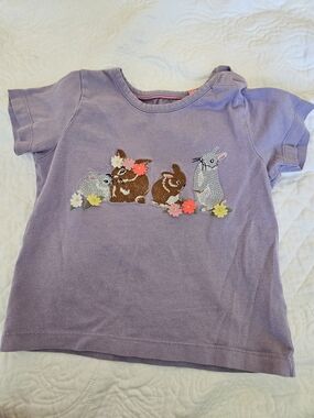 Baby Boden Lavender Purple Tee with Embroidered Bunnies and Flowers Applique